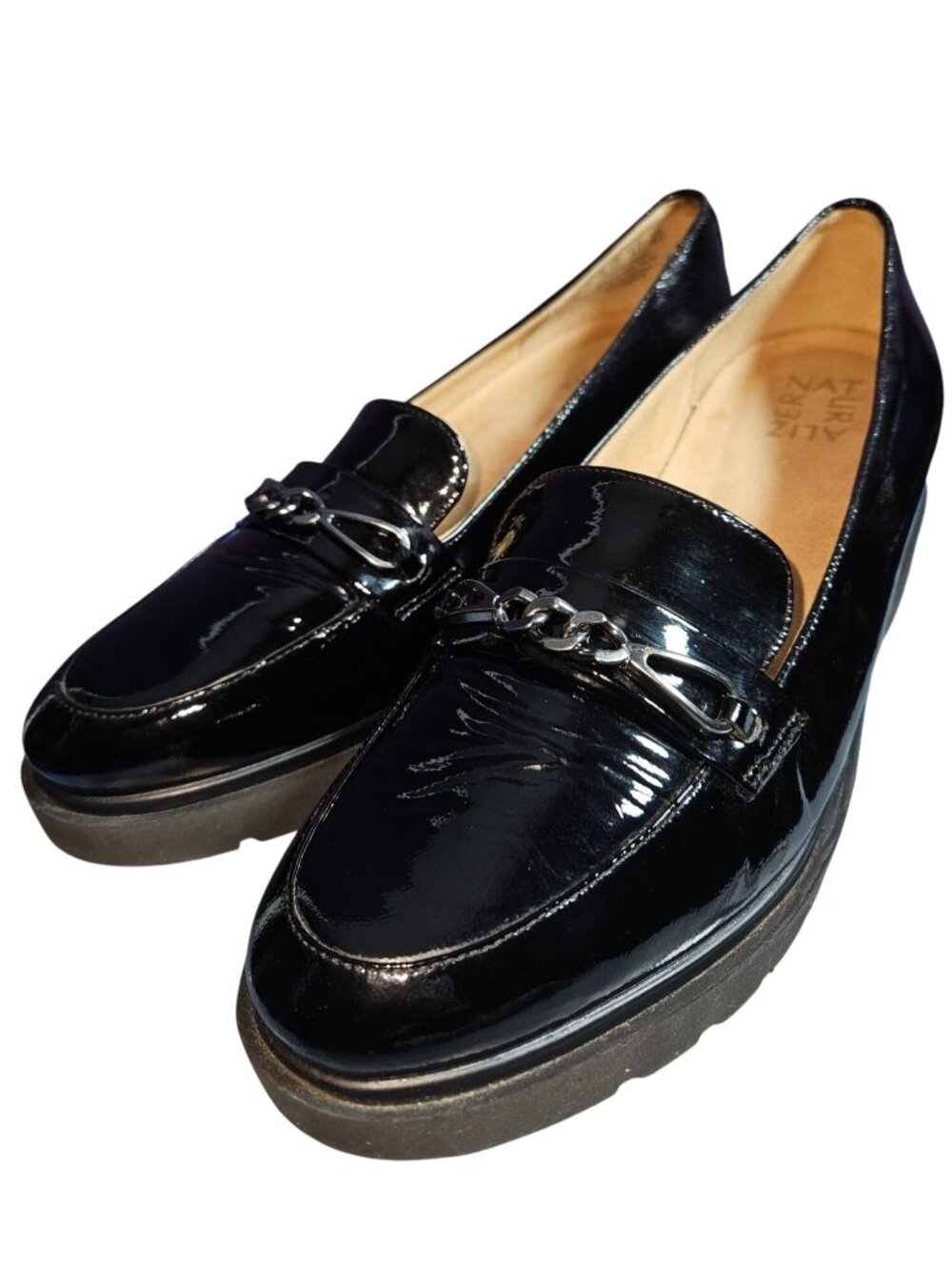 Naturalizer Black Patent Leather September Wedge Comfy Loafers Women Size 8.5M